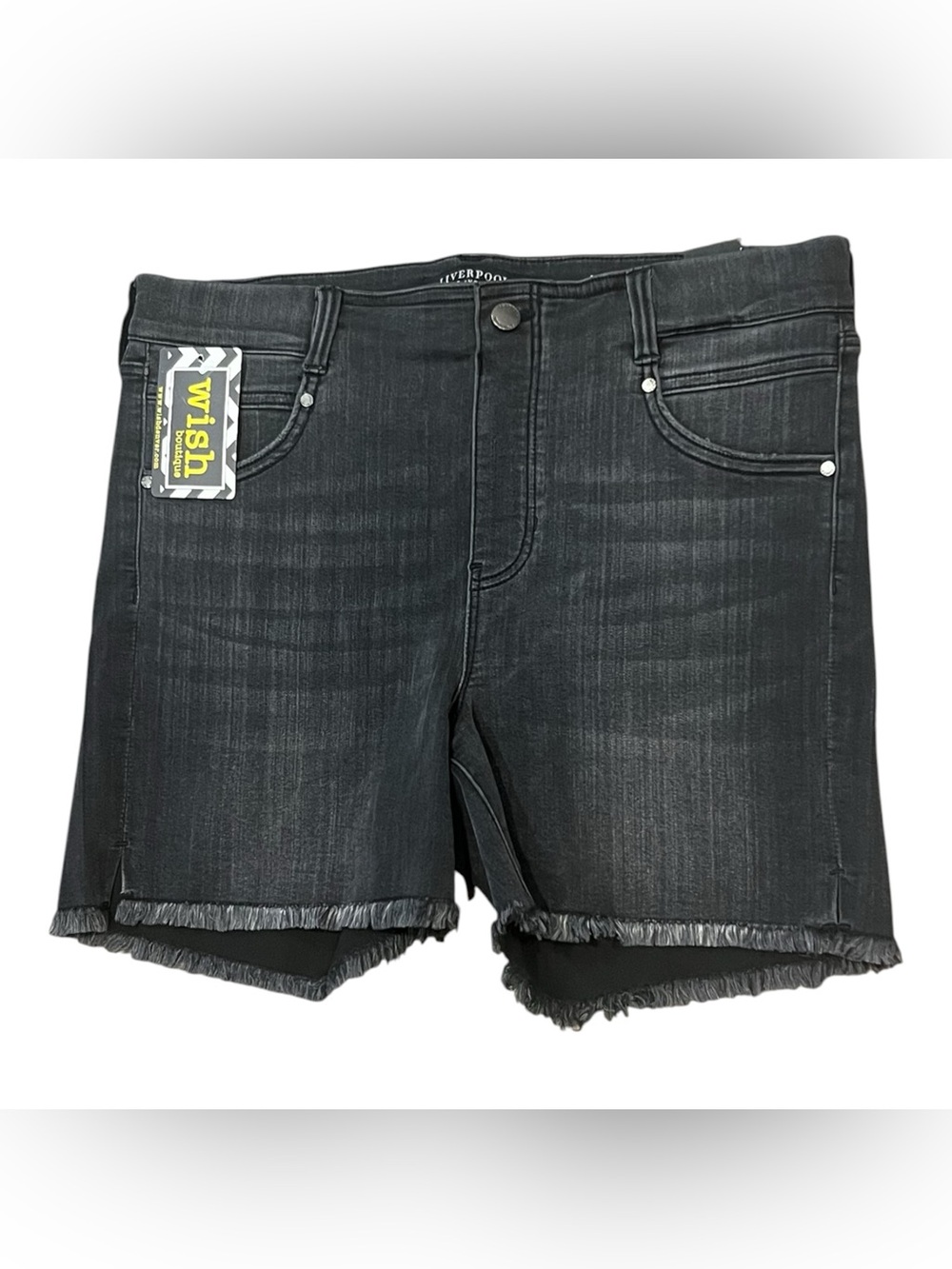 New Liverpool Gia Glider “the short” distressed frayed pull-on faded wash black